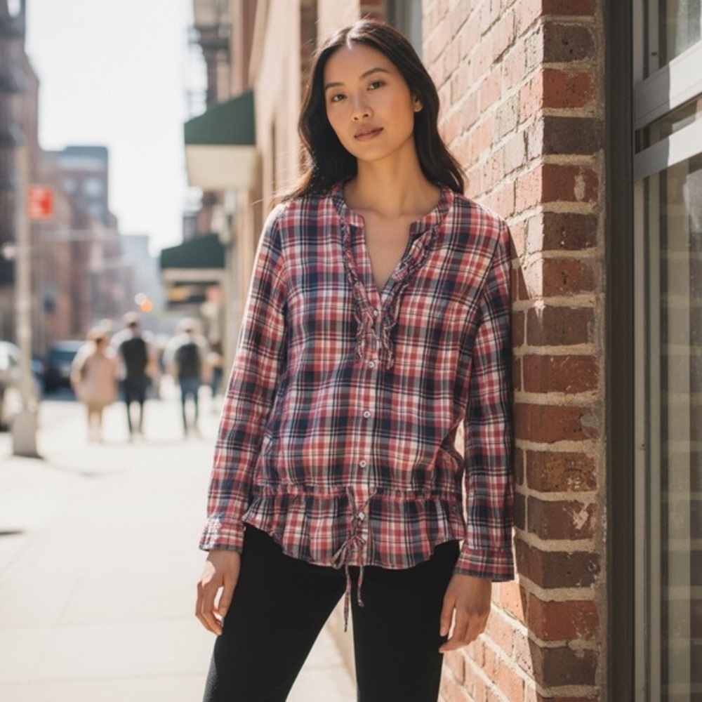 Replay Red and White Plaid Button Down Shirt